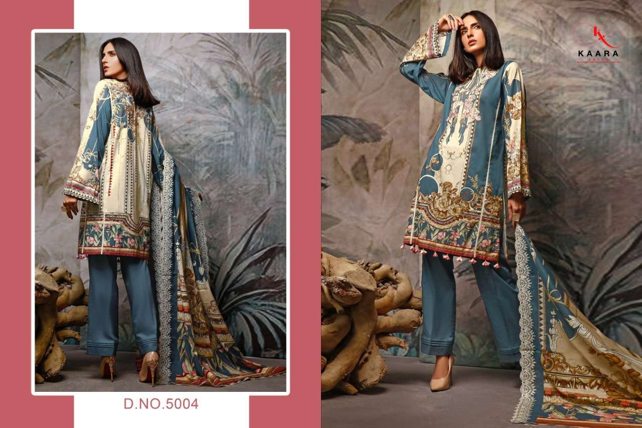 M.PRINT VOL-5 BY KAARA SUITS 5001 TO 5006 SERIES BEAUTIFUL SUITS STYLISH FANCY COLORFUL PARTY WEAR & OCCASIONAL WEAR PASHMINA DIGITAL PRINTED DRESSES AT WHOLESALE PRICE