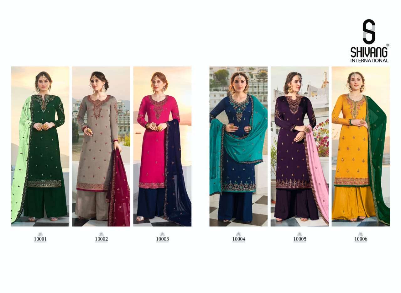 SPANDAN BY SHIVANG INTERNATIONAL 1001 TO 1006 SERIES BEAUTIFUL SUITS STYLISH FANCY COLORFUL PARTY WEAR & OCCASIONAL WEAR HEAVY SATIN GEORGETTE WITH EMBROIDERED DRESSES AT WHOLESALE PRICE