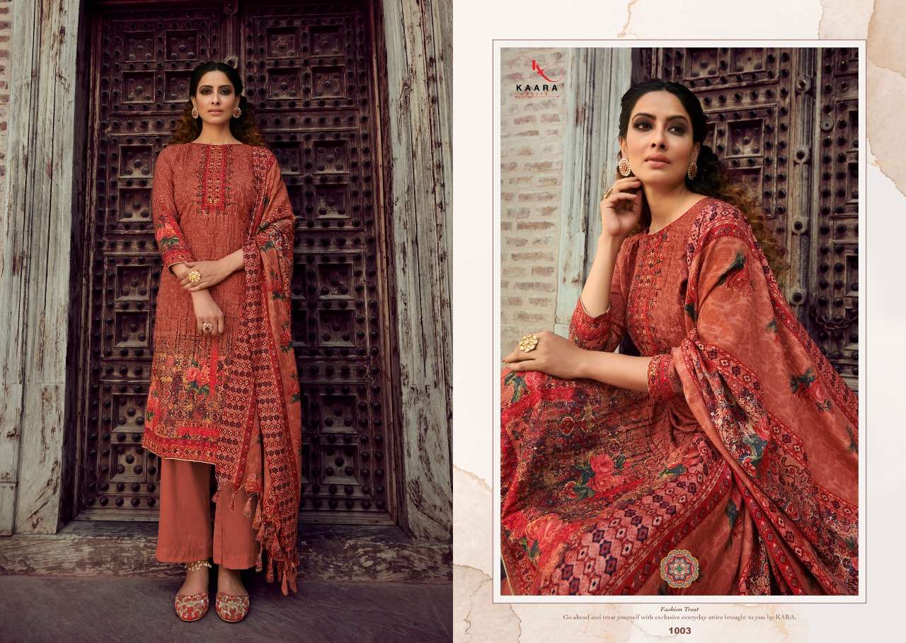 RANGREZ BY KAARA SUITS 1001 TO 1008 SERIES BEAUTIFUL STYLISH SUITS FANCY COLORFUL CASUAL WEAR & ETHNIC WEAR & READY TO WEAR PASHMINA PRINTED WITH EMBROIDERY DRESSES AT WHOLESALE PRICE
