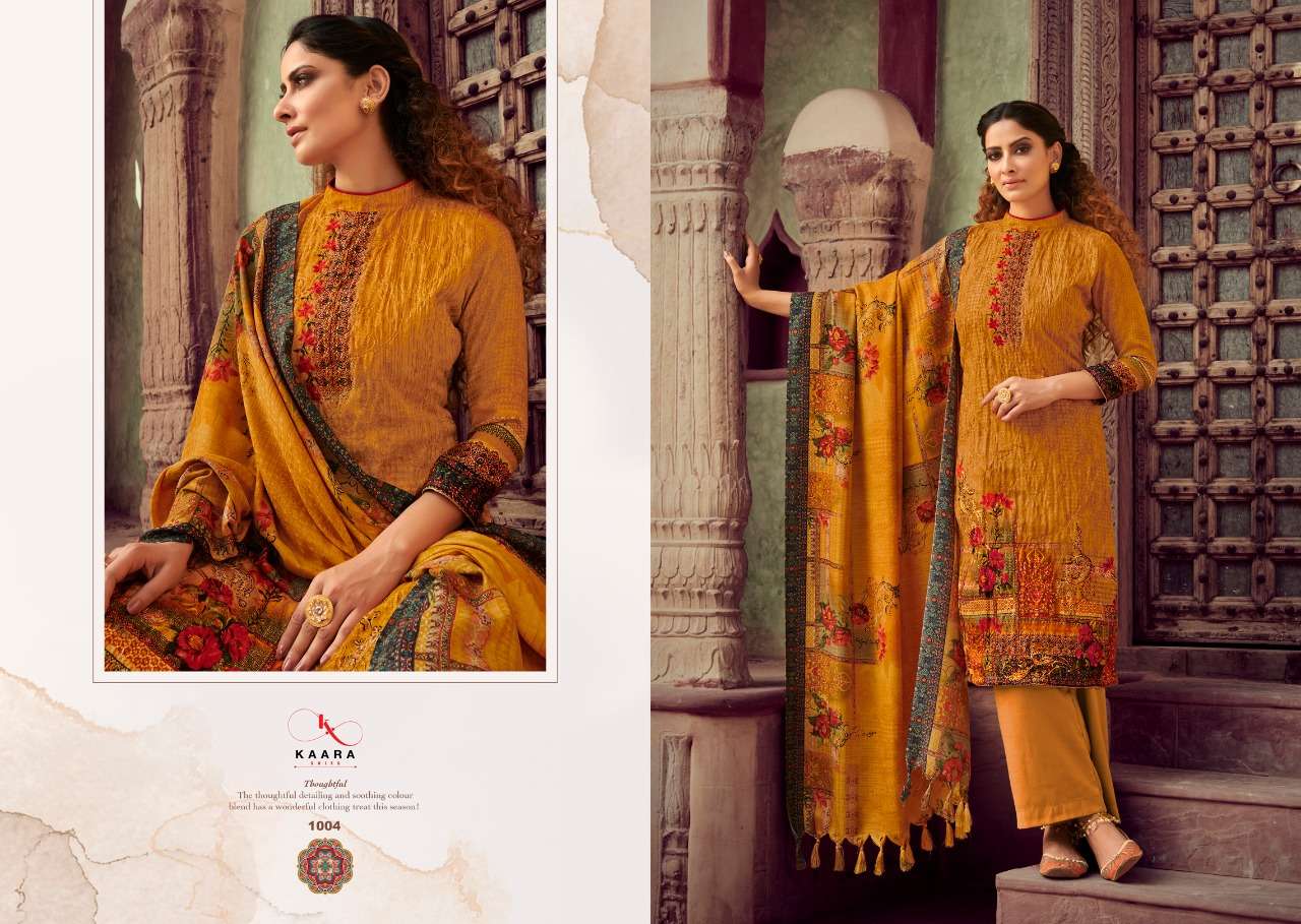 RANGREZ BY KAARA SUITS 1001 TO 1008 SERIES BEAUTIFUL STYLISH SUITS FANCY COLORFUL CASUAL WEAR & ETHNIC WEAR & READY TO WEAR PASHMINA PRINTED WITH EMBROIDERY DRESSES AT WHOLESALE PRICE