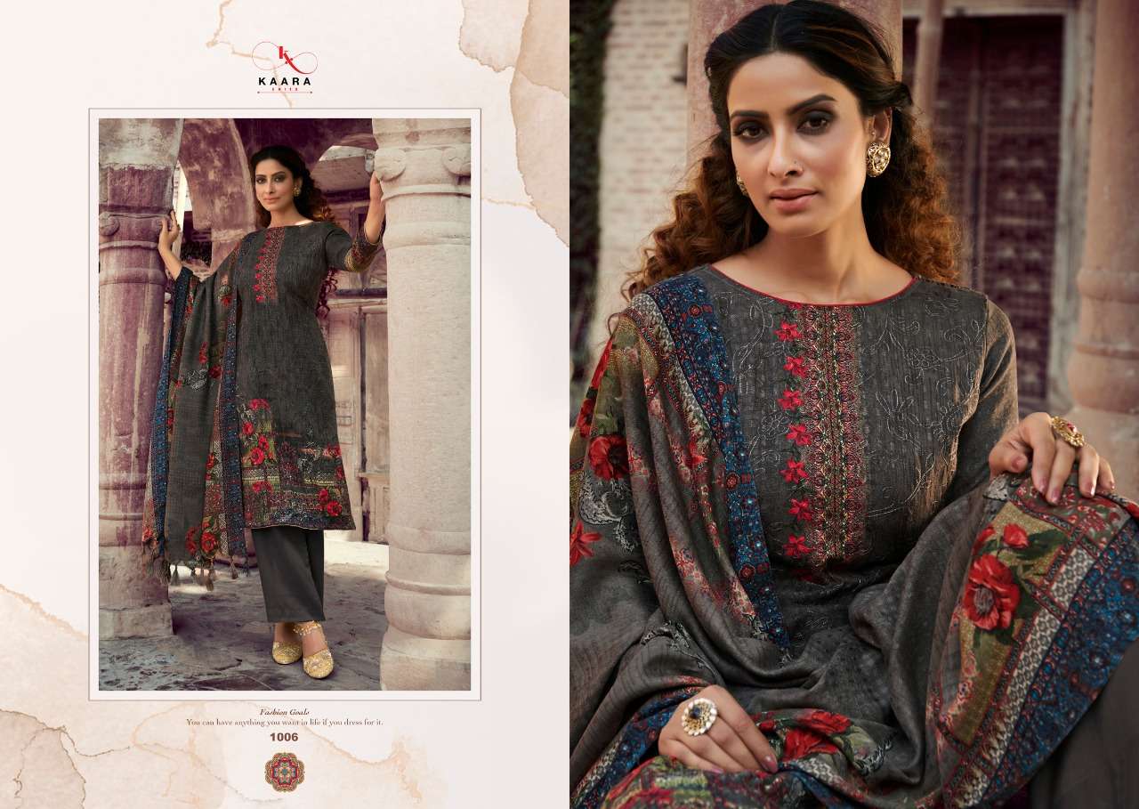 RANGREZ BY KAARA SUITS 1001 TO 1008 SERIES BEAUTIFUL STYLISH SUITS FANCY COLORFUL CASUAL WEAR & ETHNIC WEAR & READY TO WEAR PASHMINA PRINTED WITH EMBROIDERY DRESSES AT WHOLESALE PRICE
