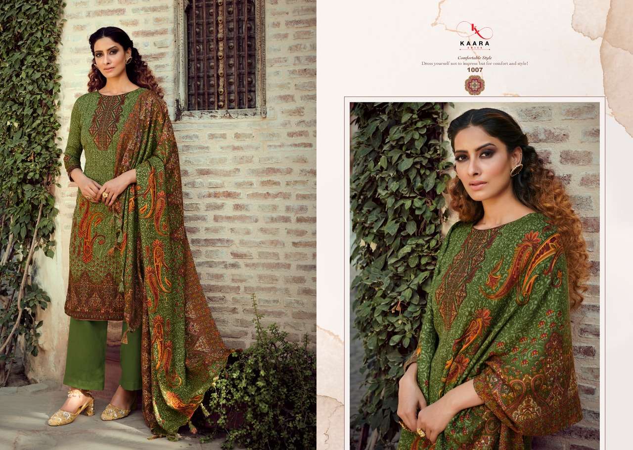 RANGREZ BY KAARA SUITS 1001 TO 1008 SERIES BEAUTIFUL STYLISH SUITS FANCY COLORFUL CASUAL WEAR & ETHNIC WEAR & READY TO WEAR PASHMINA PRINTED WITH EMBROIDERY DRESSES AT WHOLESALE PRICE
