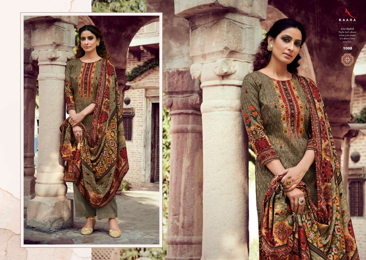 RANGREZ BY KAARA SUITS 1001 TO 1008 SERIES BEAUTIFUL STYLISH SUITS FANCY COLORFUL CASUAL WEAR & ETHNIC WEAR & READY TO WEAR PASHMINA PRINTED WITH EMBROIDERY DRESSES AT WHOLESALE PRICE