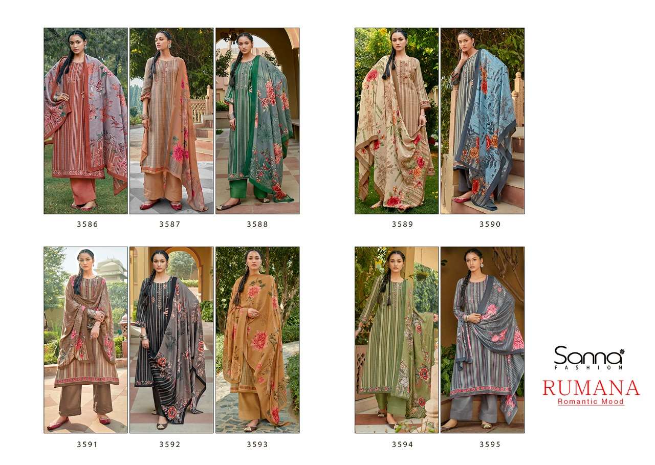 RUMANA BY SANNA FASHION 3586 TO 3595 SERIES BEAUTIFUL STYLISH SUITS FANCY COLORFUL CASUAL WEAR & ETHNIC WEAR & READY TO WEAR PURE PASHMINA DIGITAL PRINTED DRESSES AT WHOLESALE PRICE