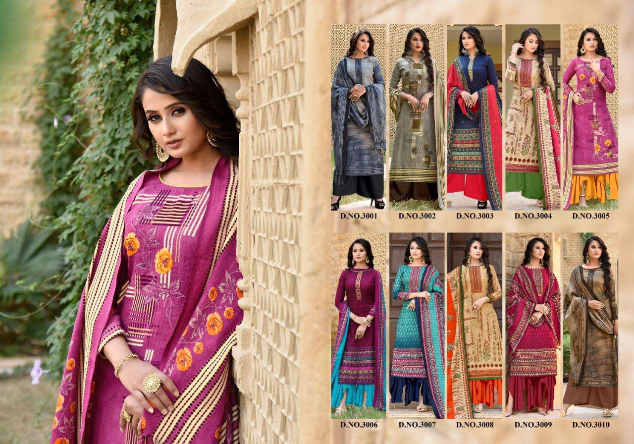 GLORY VOL-3 BY SHREE BALA CREATION 3001 TO 3010 SERIES BEAUTIFUL STYLISH SUITS FANCY COLORFUL CASUAL WEAR & ETHNIC WEAR & READY TO WEAR WOOLEN PASHMINA PRINTED DRESSES AT WHOLESALE PRICE