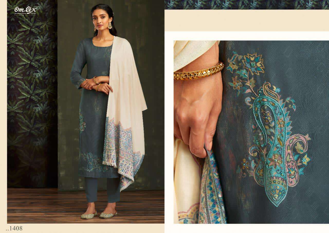 AADYA BY OM TEX 1401 TO 1408 SERIES BEAUTIFUL STYLISH SUITS FANCY COLORFUL CASUAL WEAR & ETHNIC WEAR & READY TO WEAR PASHMINA PRINTED DRESSES AT WHOLESALE PRICE