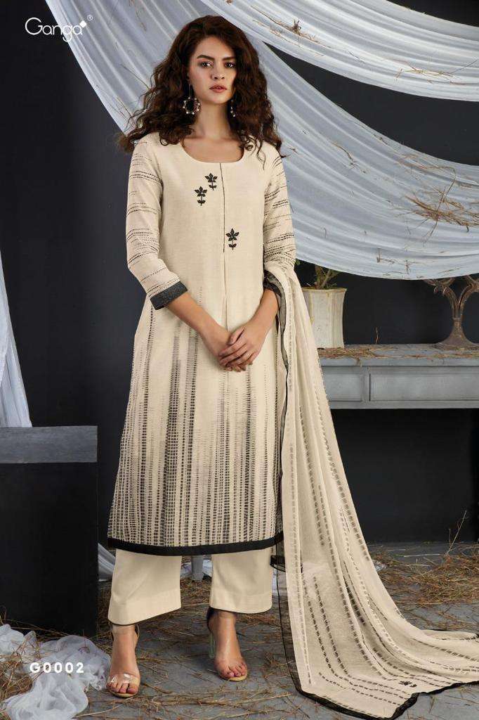EMMA BY GANGA FASHION G-0001 TO G-0007 SERIES BEAUTIFUL STYLISH SUITS FANCY COLORFUL CASUAL WEAR & ETHNIC WEAR & READY TO WEAR PURE WOVEN SILK JACUARD PRINTED DRESSES AT WHOLESALE PRICE