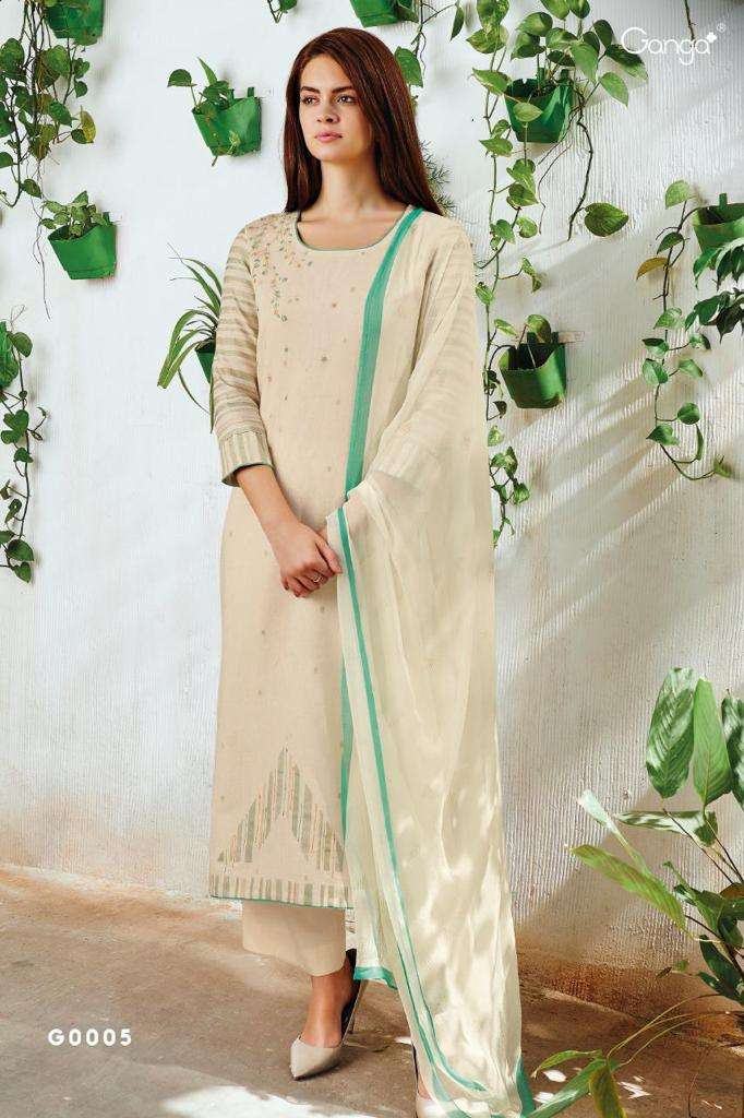 EMMA BY GANGA FASHION G-0001 TO G-0007 SERIES BEAUTIFUL STYLISH SUITS FANCY COLORFUL CASUAL WEAR & ETHNIC WEAR & READY TO WEAR PURE WOVEN SILK JACUARD PRINTED DRESSES AT WHOLESALE PRICE