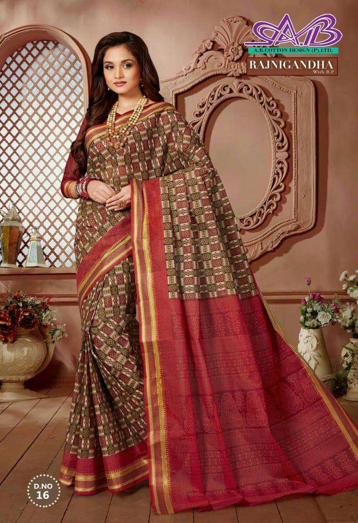 RAJNIGANDHA BY A.B FASHION 9 TO 23 SERIES INDIAN TRADITIONAL WEAR COLLECTION BEAUTIFUL STYLISH FANCY COLORFUL PARTY WEAR & OCCASIONAL WEAR COTTON SAREES AT WHOLESALE PRICE