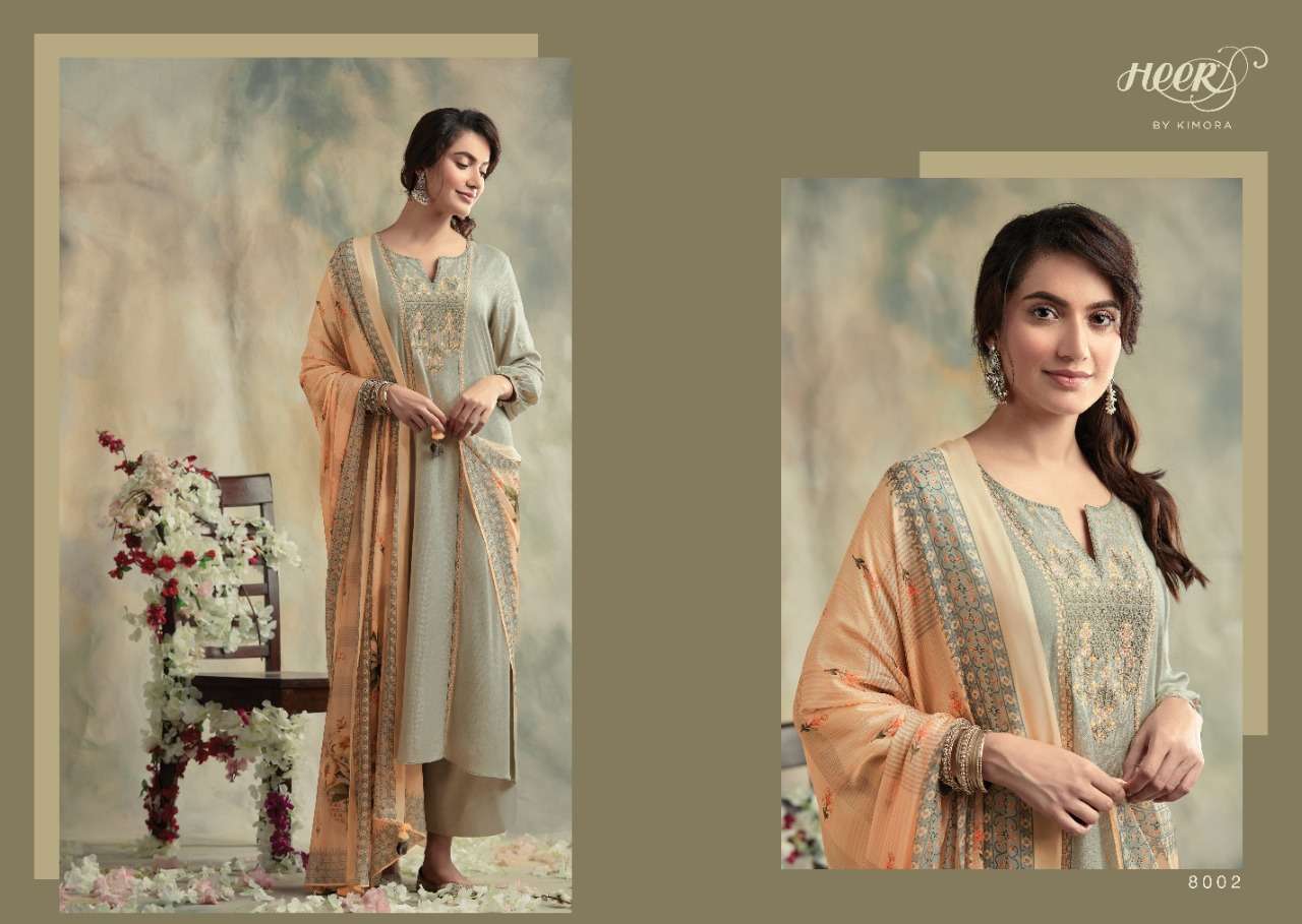 BAHAAR BY HEER 8001 TO 8007 SERIES BEAUTIFUL SUITS STYLISH FANCY COLORFUL PARTY WEAR & OCCASIONAL WEAR SPUN WOOL DYED FABRICS WITH EMBROIDERY DRESSES AT WHOLESALE PRICE