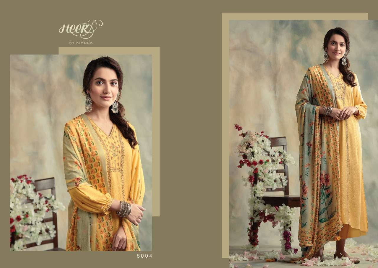 BAHAAR BY HEER 8001 TO 8007 SERIES BEAUTIFUL SUITS STYLISH FANCY COLORFUL PARTY WEAR & OCCASIONAL WEAR SPUN WOOL DYED FABRICS WITH EMBROIDERY DRESSES AT WHOLESALE PRICE