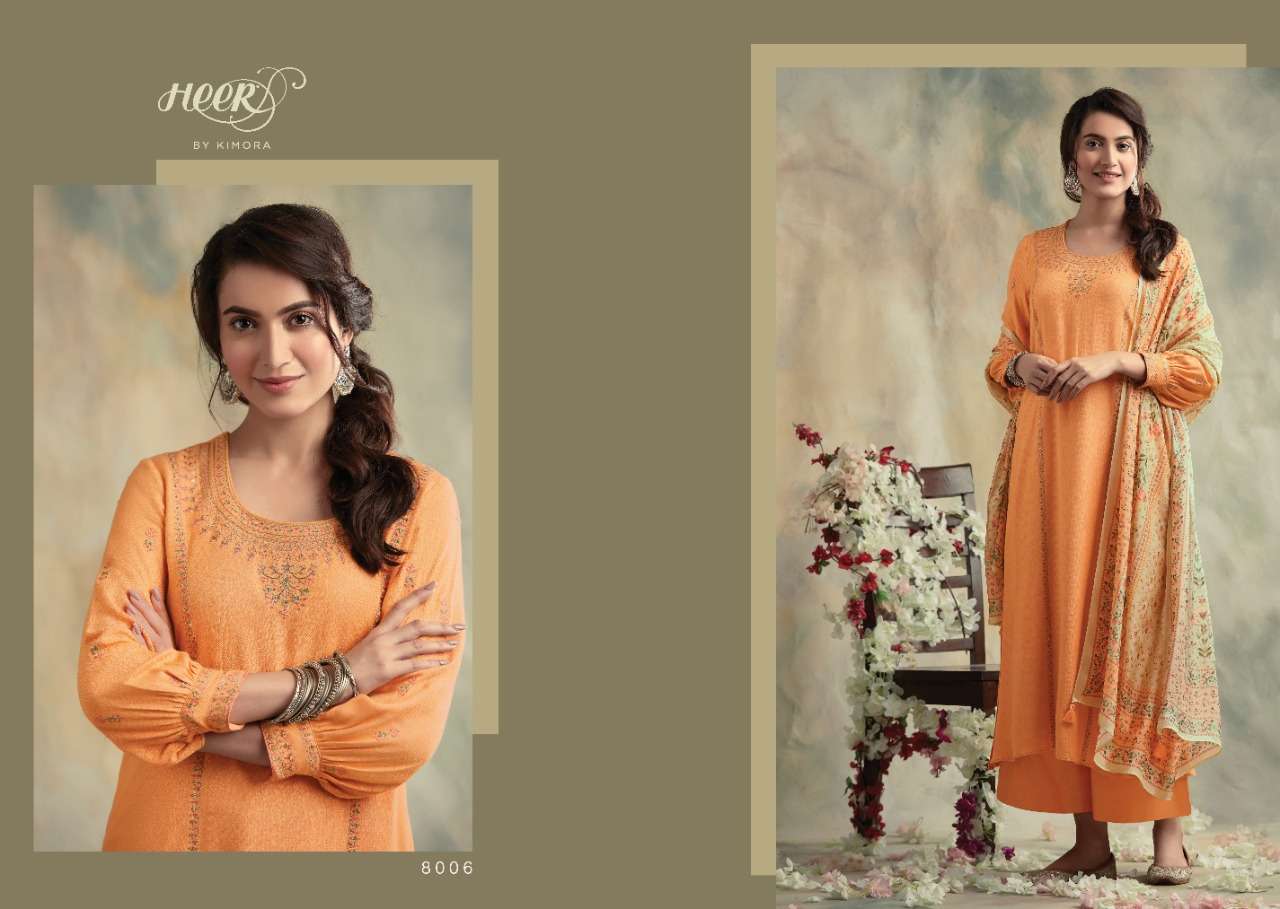 BAHAAR BY HEER 8001 TO 8007 SERIES BEAUTIFUL SUITS STYLISH FANCY COLORFUL PARTY WEAR & OCCASIONAL WEAR SPUN WOOL DYED FABRICS WITH EMBROIDERY DRESSES AT WHOLESALE PRICE