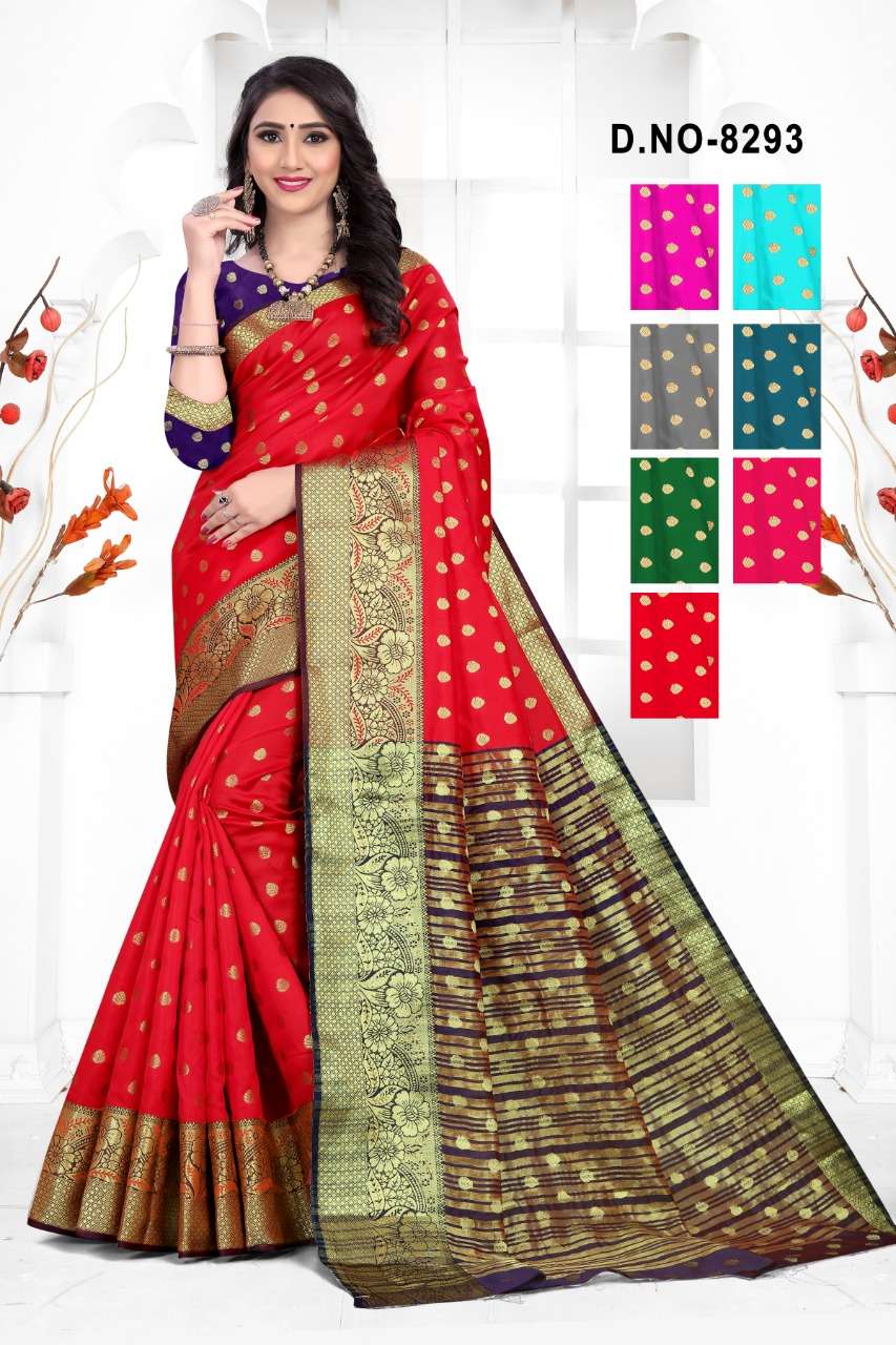 SOUMITRA BY HAYTEE 8293 TO 8295 SERIES INDIAN TRADITIONAL WEAR COLLECTION BEAUTIFUL STYLISH FANCY COLORFUL PARTY WEAR & OCCASIONAL WEAR HANLDOOM POLY COTTON SAREES AT WHOLESALE PRICE