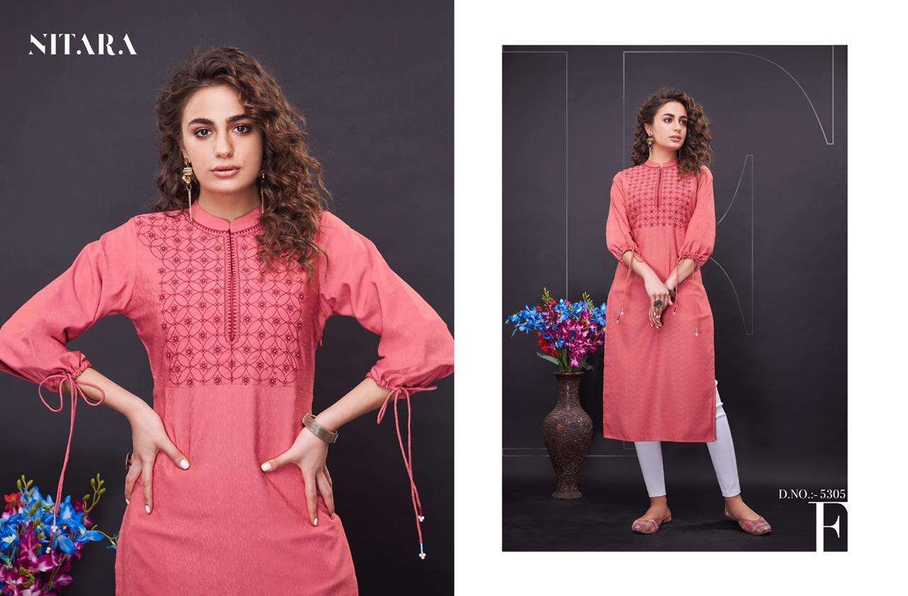 NORA BY NITARA 5301 TO 5306 SERIES BEAUTIFUL STYLISH FANCY COLORFUL CASUAL WEAR & ETHNIC WEAR & READY TO WEAR FANCY WITH HANDWORK KURTIS AT WHOLESALE PRICE