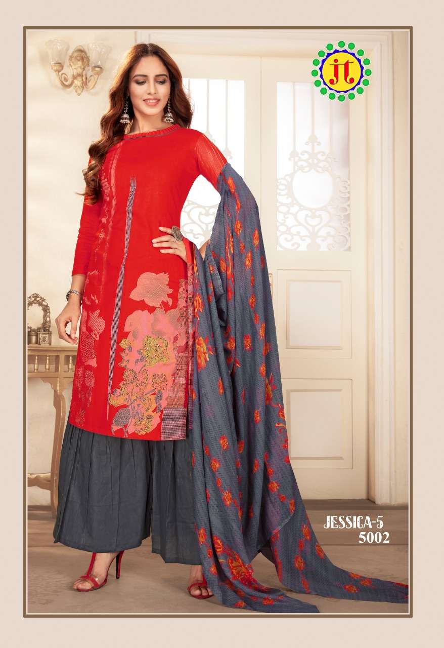 JESSICA VOL-5 BY JT 5001 TO 5010 SERIES BEAUTIFUL SUITS STYLISH FANCY COLORFUL CASUAL WEAR & ETHNIC WEAR COTTON PRINTED DRESSES AT WHOLESALE PRICE