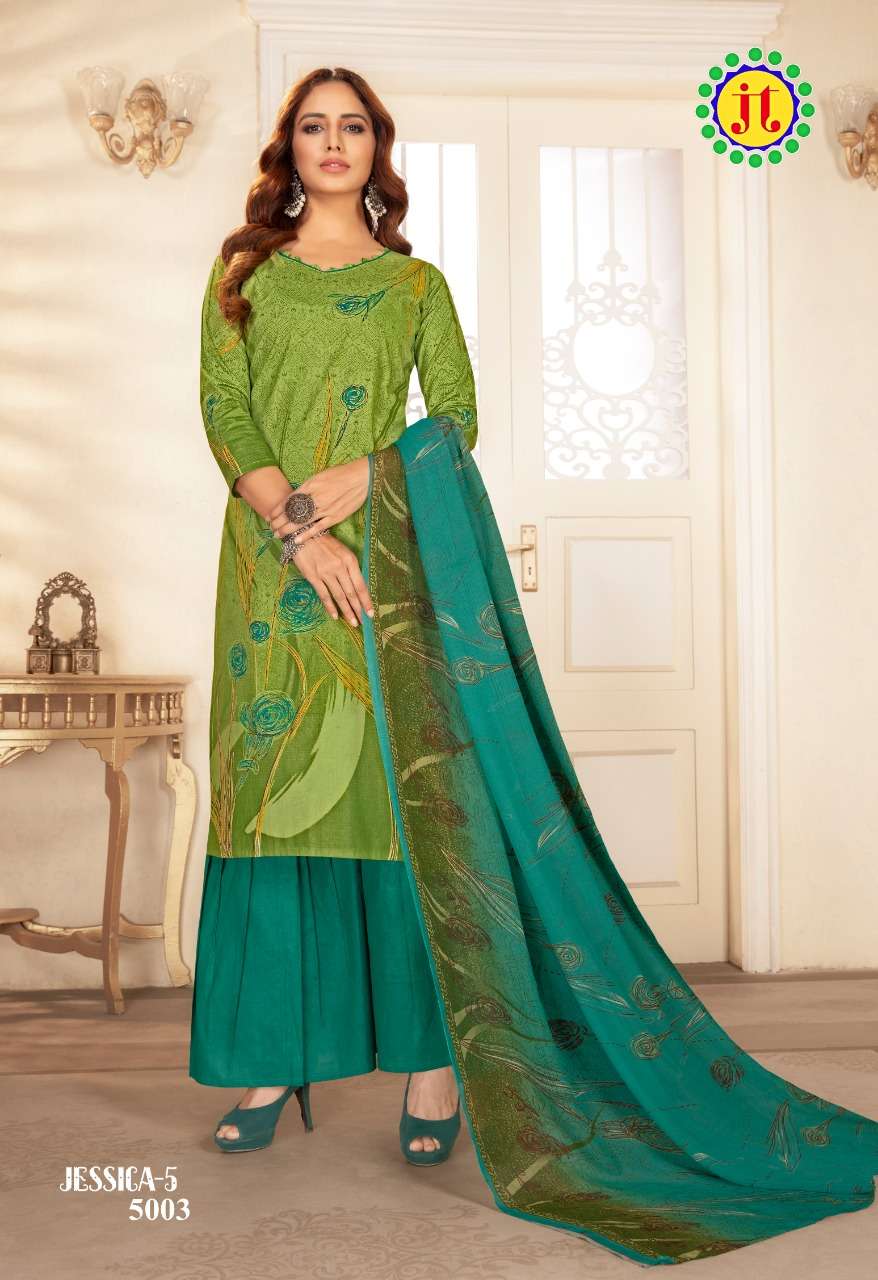 JESSICA VOL-5 BY JT 5001 TO 5010 SERIES BEAUTIFUL SUITS STYLISH FANCY COLORFUL CASUAL WEAR & ETHNIC WEAR COTTON PRINTED DRESSES AT WHOLESALE PRICE