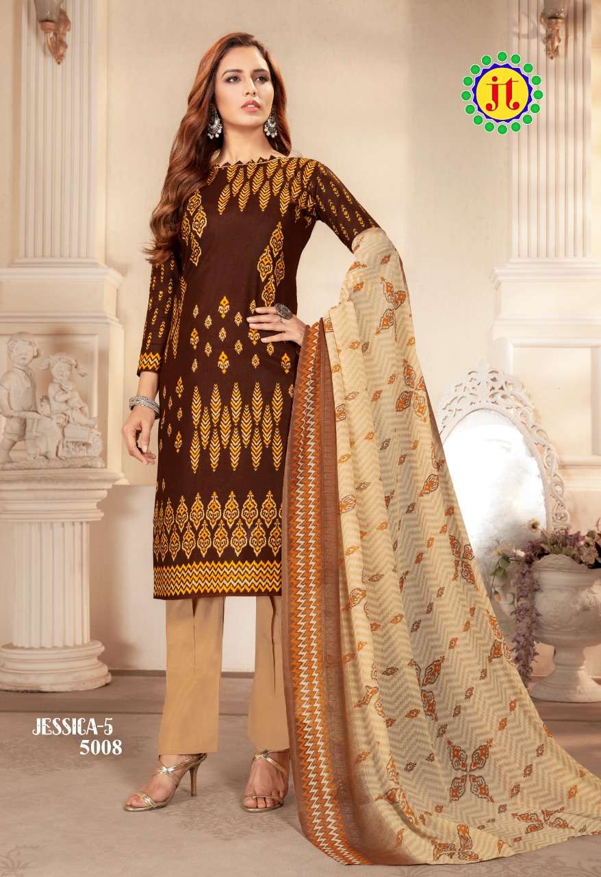 JESSICA VOL-5 BY JT 5001 TO 5010 SERIES BEAUTIFUL SUITS STYLISH FANCY COLORFUL CASUAL WEAR & ETHNIC WEAR COTTON PRINTED DRESSES AT WHOLESALE PRICE