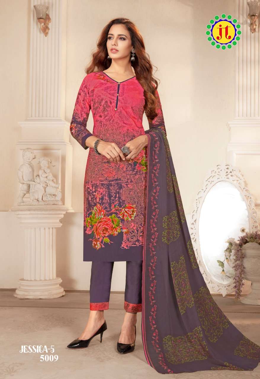 JESSICA VOL-5 BY JT 5001 TO 5010 SERIES BEAUTIFUL SUITS STYLISH FANCY COLORFUL CASUAL WEAR & ETHNIC WEAR COTTON PRINTED DRESSES AT WHOLESALE PRICE