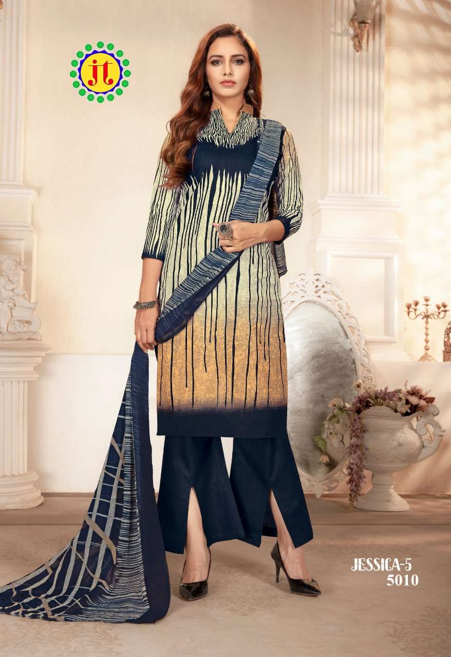 JESSICA VOL-5 BY JT 5001 TO 5010 SERIES BEAUTIFUL SUITS STYLISH FANCY COLORFUL CASUAL WEAR & ETHNIC WEAR COTTON PRINTED DRESSES AT WHOLESALE PRICE