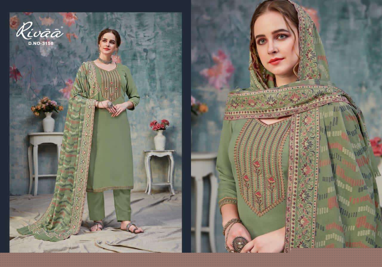 ASMAA BY RIVAA 3158 TO 3164 SERIES BEAUTIFUL STYLISH PAKISATNI SUITS FANCY COLORFUL CASUAL WEAR & ETHNIC WEAR & READY TO WEAR HEAVY PASHMINA EMBROIDERED DRESSES AT WHOLESALE PRICE