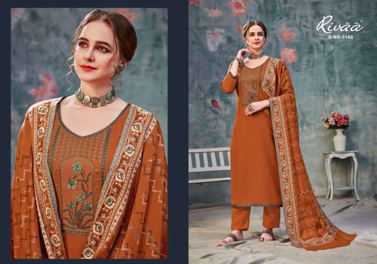 ASMAA BY RIVAA 3158 TO 3164 SERIES BEAUTIFUL STYLISH PAKISATNI SUITS FANCY COLORFUL CASUAL WEAR & ETHNIC WEAR & READY TO WEAR HEAVY PASHMINA EMBROIDERED DRESSES AT WHOLESALE PRICE