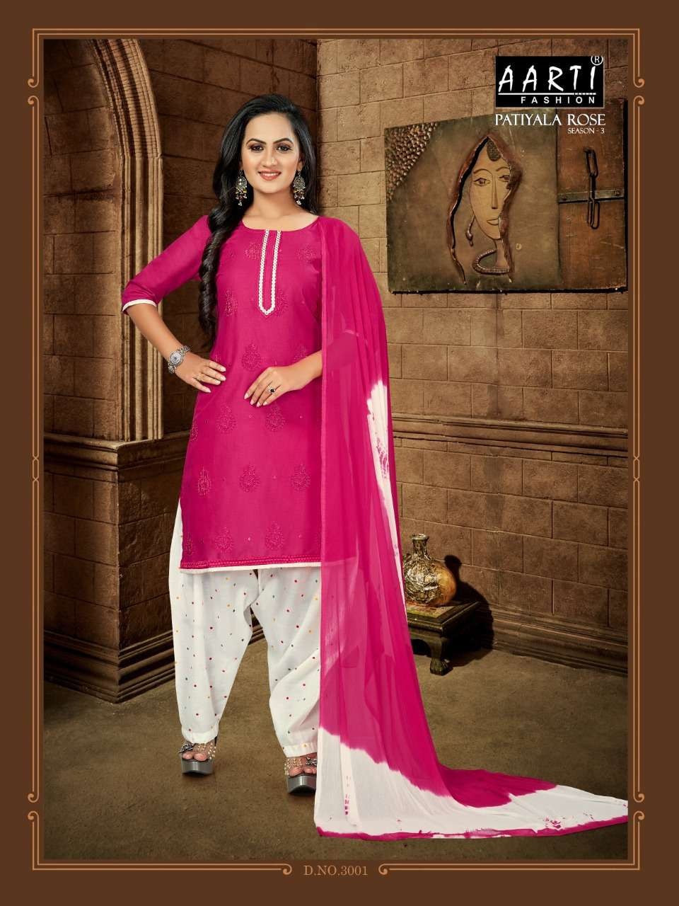 PATIYALA ROSE SEASON VOL-3 BY AARTI FASHION 3001 TO 3006 SERIES SUITS BEAUTIFUL FANCY COLORFUL STYLISH PARTY WEAR & OCCASIONAL WEAR COTTON PRINTED DRESSES AT WHOLESALE PRICE