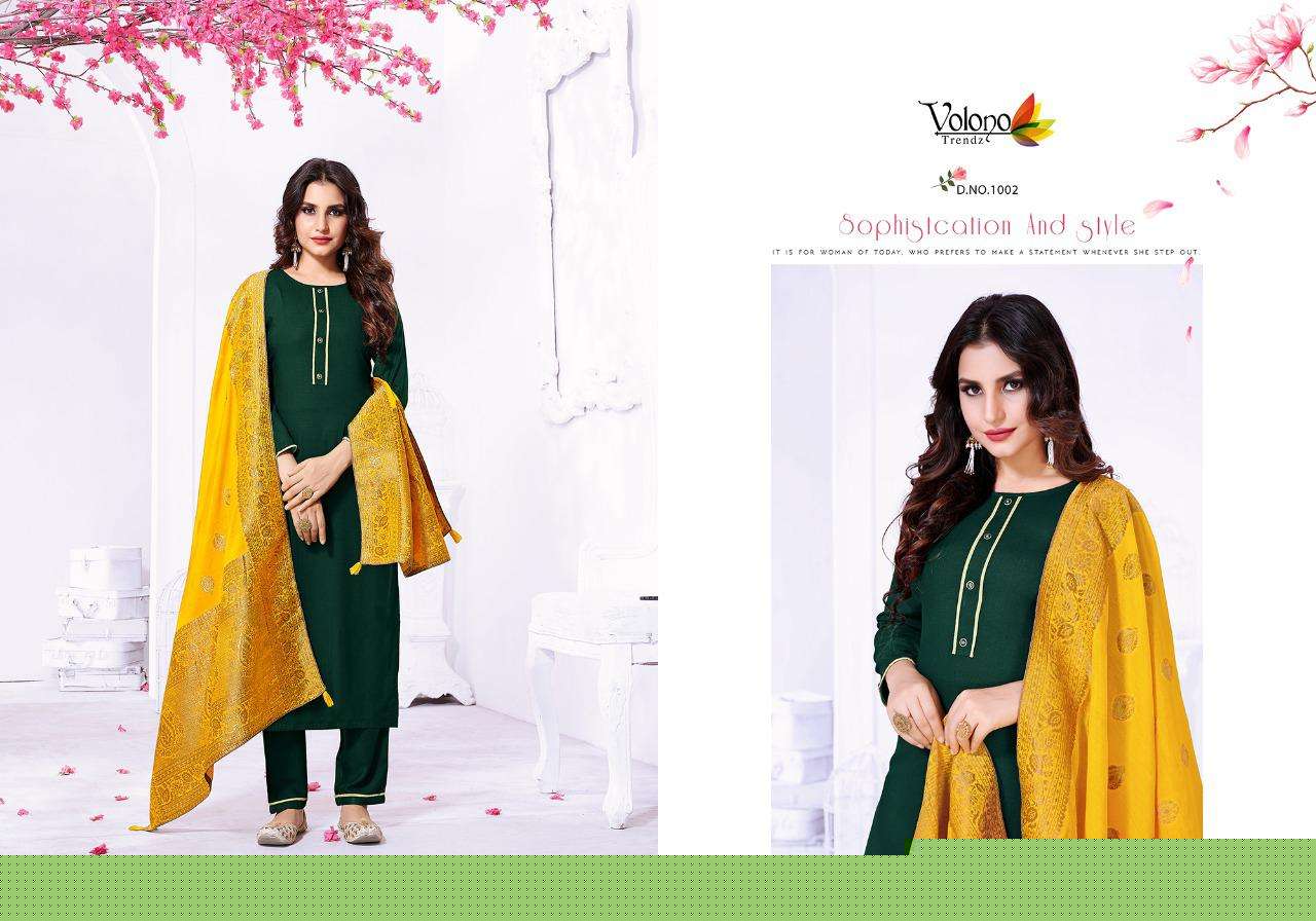 VASTRA BY VOLONO TRENDZ 1001 TO 1006 SERIES BEAUTIFUL SUITS STYLISH FANCY COLORFUL PARTY WEAR & OCCASIONAL WEAR HEAVY RAYON DRESSES AT WHOLESALE PRICE