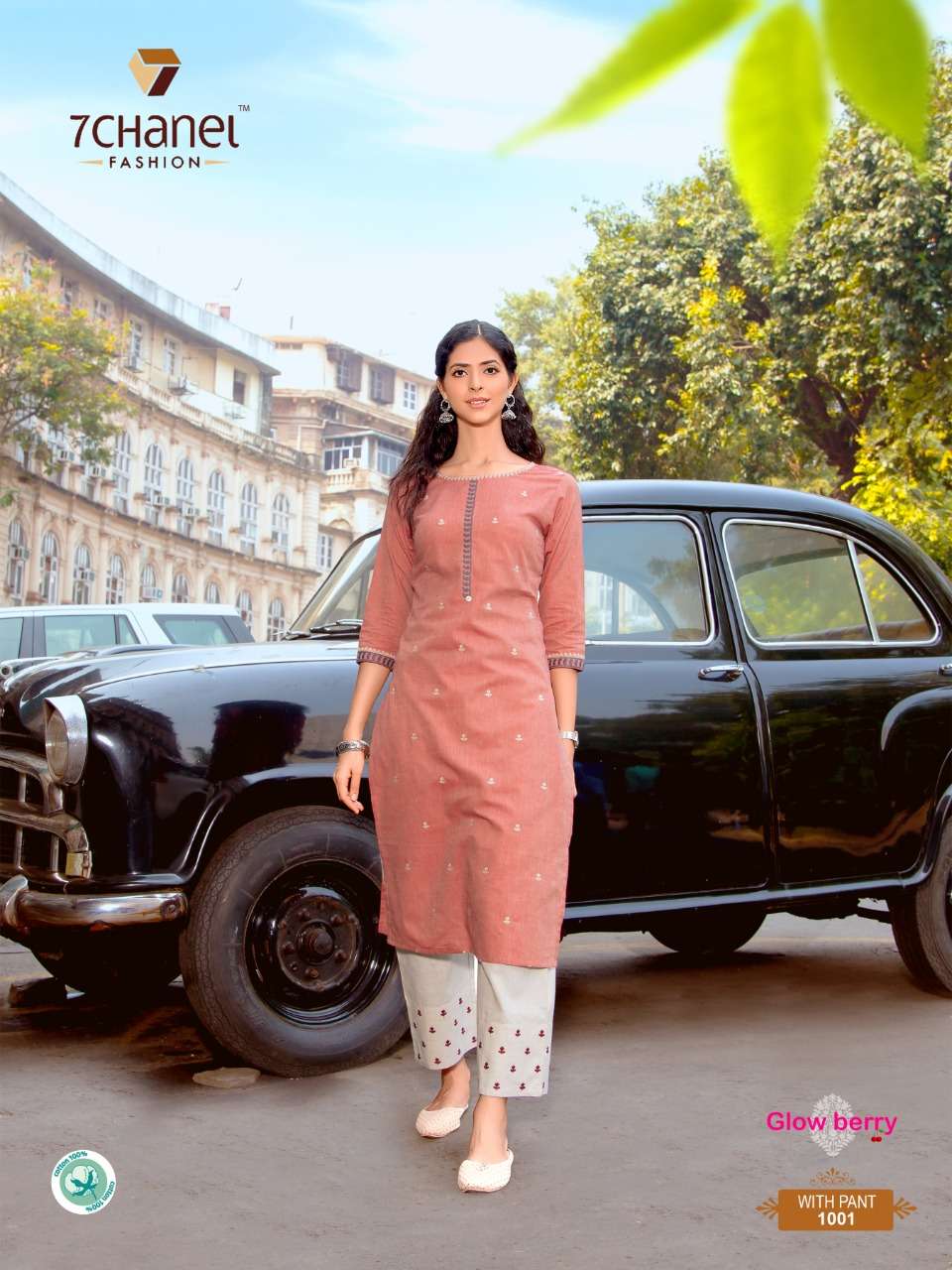 GLOW BERRY BY 7 CHANEL 1001 TO 1004 SERIES STYLISH FANCY BEAUTIFUL COLORFUL CASUAL WEAR & ETHNIC WEAR PURE COTTON PRINTED KURTIS WITH BOTTOM AT WHOLESALE PRICE