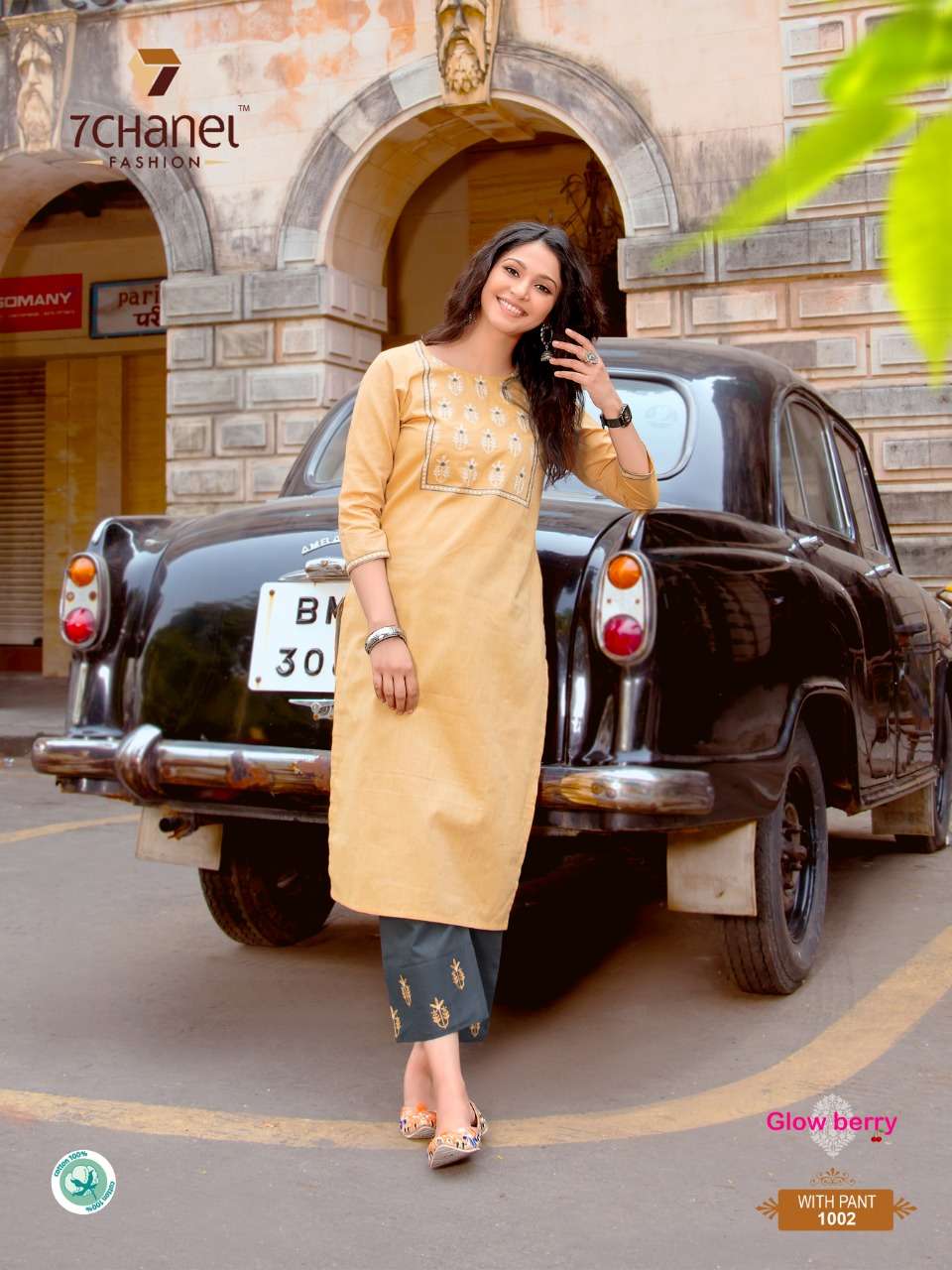 GLOW BERRY BY 7 CHANEL 1001 TO 1004 SERIES STYLISH FANCY BEAUTIFUL COLORFUL CASUAL WEAR & ETHNIC WEAR PURE COTTON PRINTED KURTIS WITH BOTTOM AT WHOLESALE PRICE