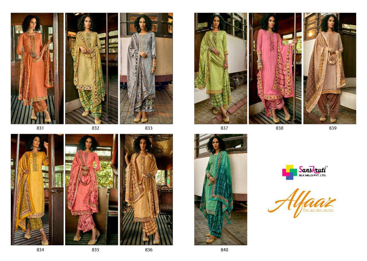 ALFAAZ BY SANSKRUTI SILK MILLS 831 TO 840 SERIES DESIGNER SUITS COLLECTION BEAUTIFUL STYLISH FANCY COLORFUL PARTY WEAR & OCCASIONAL WEAR PURE PASHMINA DIGITAL PRINT DRESSES AT WHOLESALE PRICE