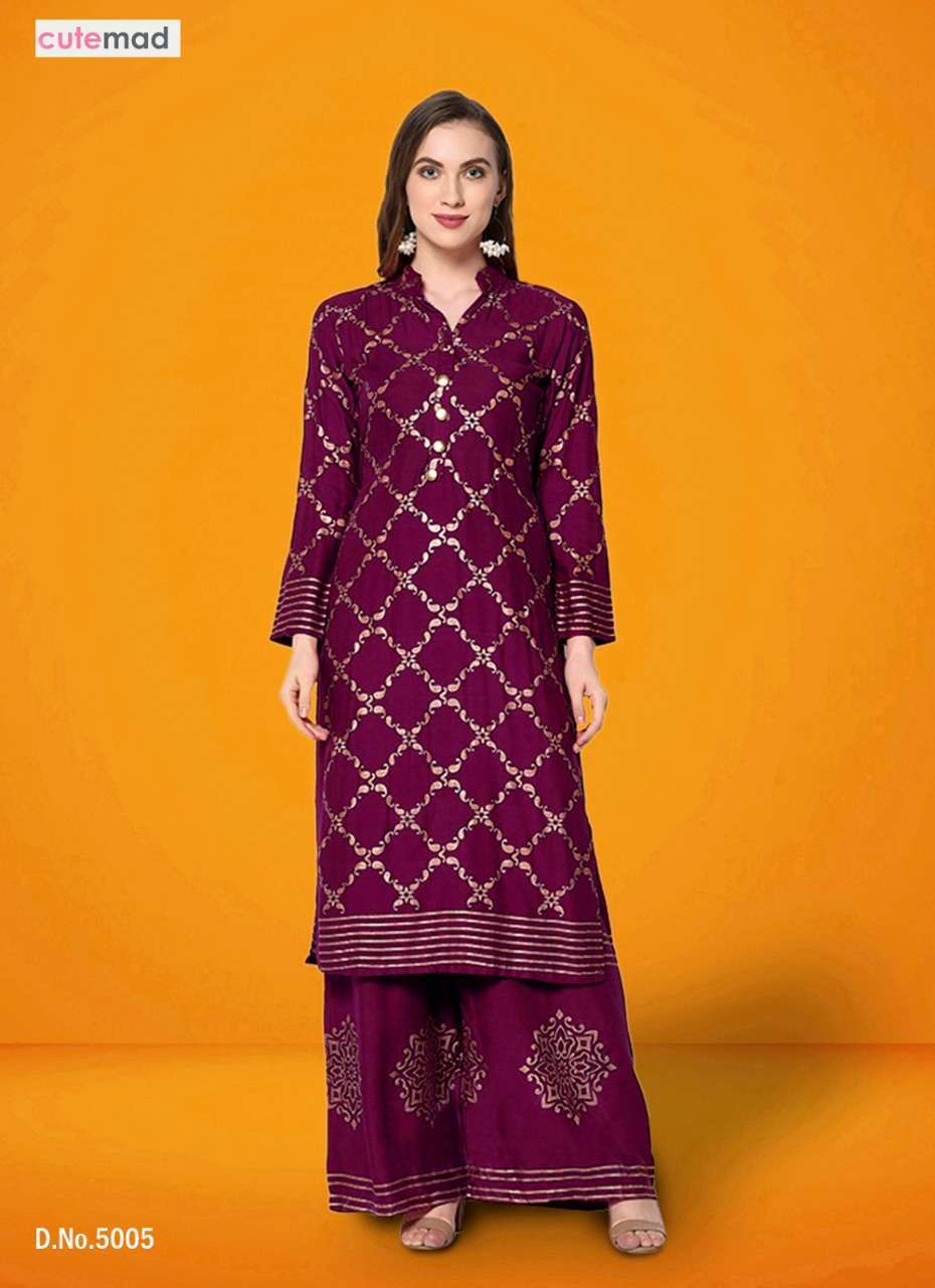 CUTEMADE VOL-5 BY KESARI EXPORTS 5001 TO 5007 SERIES STYLISH FANCY BEAUTIFUL COLORFUL CASUAL WEAR & ETHNIC WEAR BUUTER CRAPE PRINTED KURTIS WITH BOTTOM AT WHOLESALE PRICE