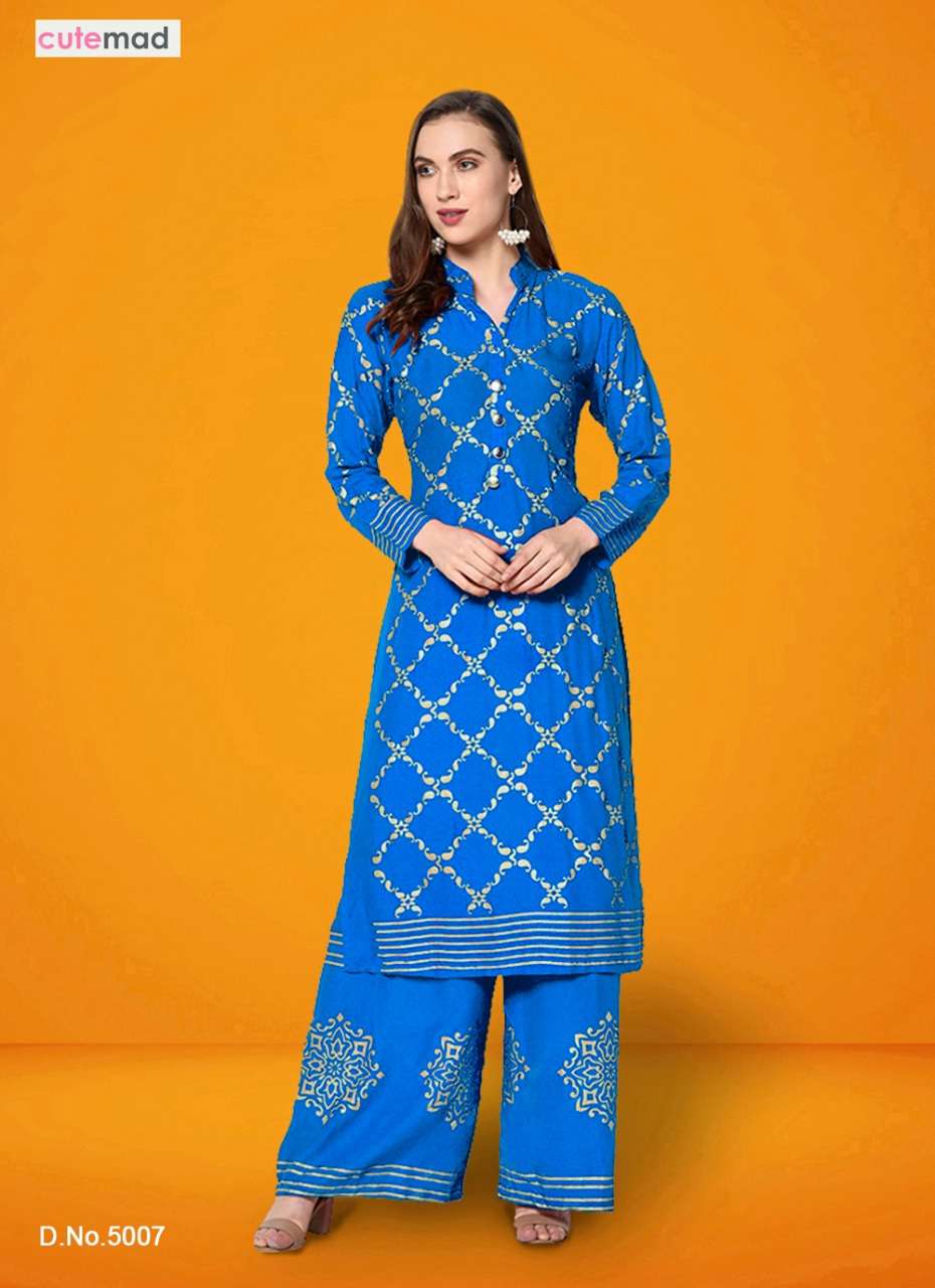 CUTEMADE VOL-5 BY KESARI EXPORTS 5001 TO 5007 SERIES STYLISH FANCY BEAUTIFUL COLORFUL CASUAL WEAR & ETHNIC WEAR BUUTER CRAPE PRINTED KURTIS WITH BOTTOM AT WHOLESALE PRICE
