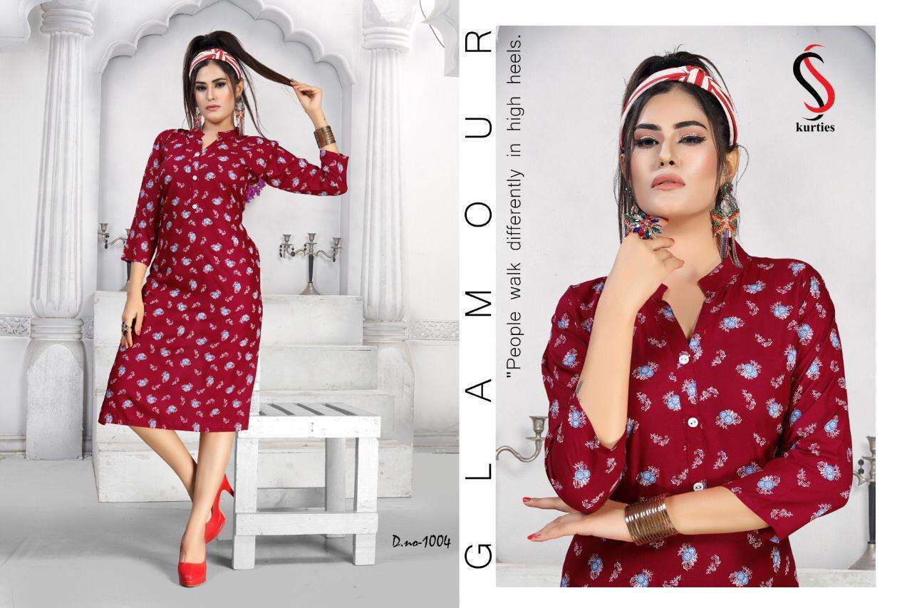 KAREENA VOL-5 BY S S KURTIS 1001 TO 1008 SERIES BEAUTIFUL STYLISH FANCY COLORFUL CASUAL WEAR & ETHNIC WEAR RAYON PRINT KURTIS AT WHOLESALE PRICE
