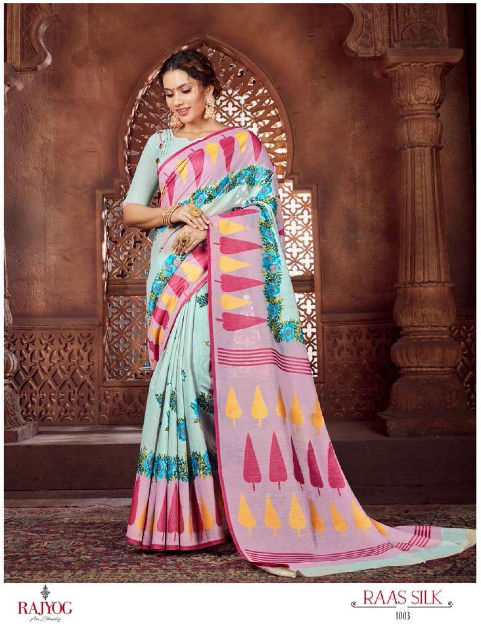 RAAS SILK BY RAJ TEX 1001 TO 1005 SERIES COLORFUL BEAUTIFUL FANCY PARTY WEAR & TRADITIONAL WEAR SOFT COTTON SILK SAREES AT WHOLESALE PRICE