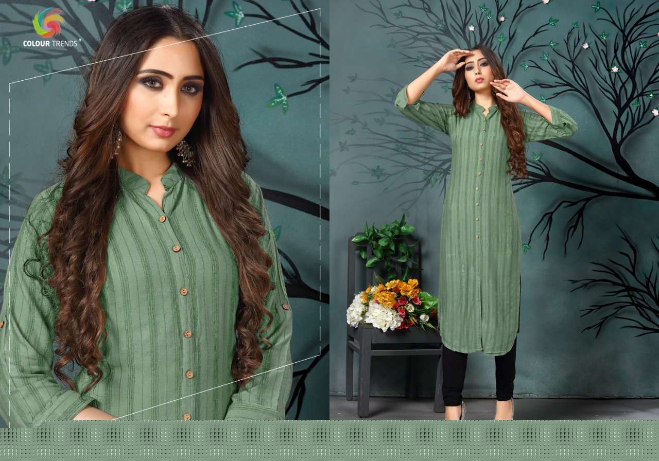 HASHTAG VOL-4 BY COLOUR TRENDS 4001 TO 4006 SERIES STYLISH FANCY BEAUTIFUL COLORFUL CASUAL WEAR & ETHNIC WEAR VELVET DOBBY LINING KURTIS AT WHOLESALE PRICE