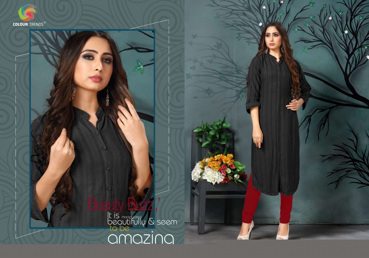 HASHTAG VOL-4 BY COLOUR TRENDS 4001 TO 4006 SERIES STYLISH FANCY BEAUTIFUL COLORFUL CASUAL WEAR & ETHNIC WEAR VELVET DOBBY LINING KURTIS AT WHOLESALE PRICE