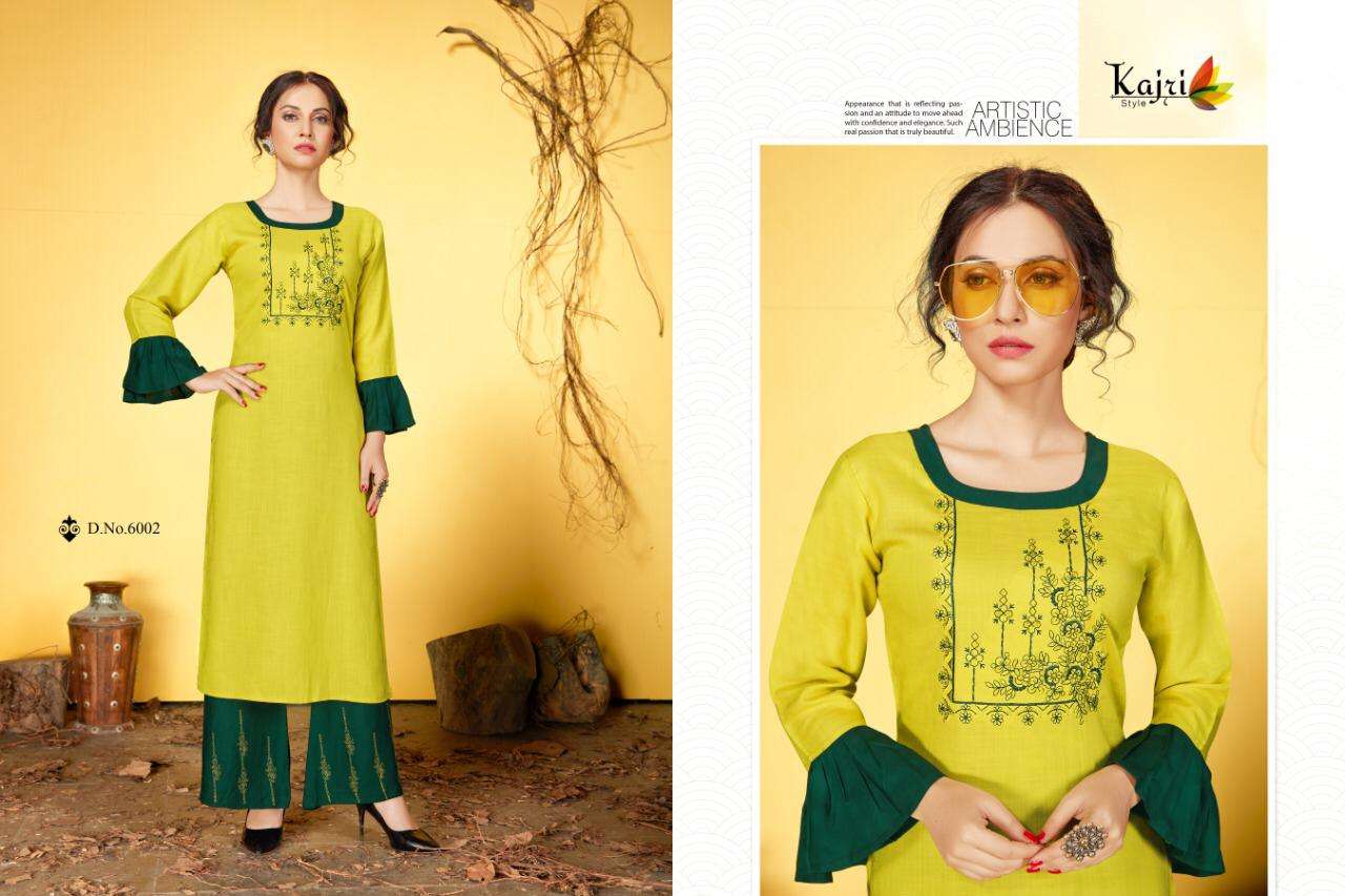 Noor Vol-6 By Kajri Style 6001 To 6008 Series Stylish Fancy Beautiful Colorful Casual Wear & Ethnic Wear Rayon Slub Kurtis With Bottom At Wholesale Price