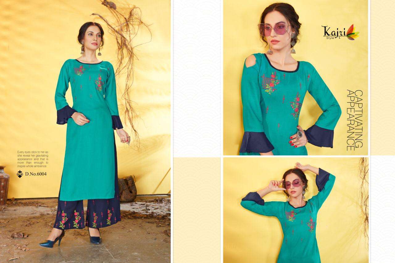 Noor Vol-6 By Kajri Style 6001 To 6008 Series Stylish Fancy Beautiful Colorful Casual Wear & Ethnic Wear Rayon Slub Kurtis With Bottom At Wholesale Price