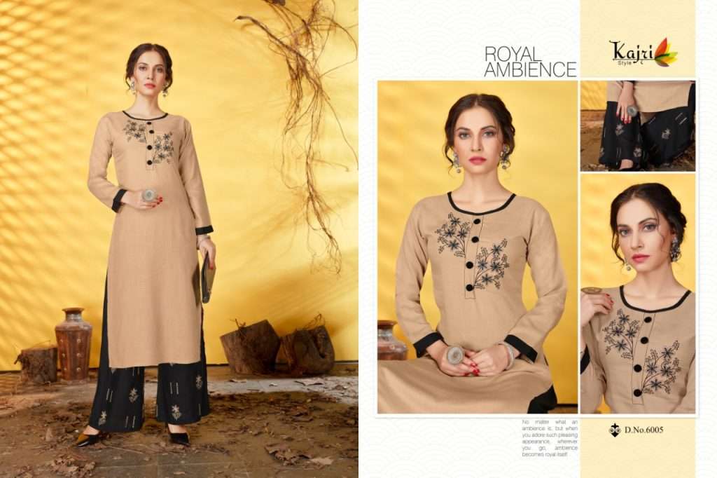 Noor Vol-6 By Kajri Style 6001 To 6008 Series Stylish Fancy Beautiful Colorful Casual Wear & Ethnic Wear Rayon Slub Kurtis With Bottom At Wholesale Price