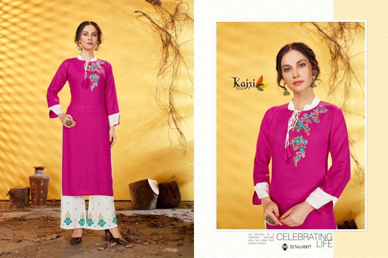 Noor Vol-6 By Kajri Style 6001 To 6008 Series Stylish Fancy Beautiful Colorful Casual Wear & Ethnic Wear Rayon Slub Kurtis With Bottom At Wholesale Price