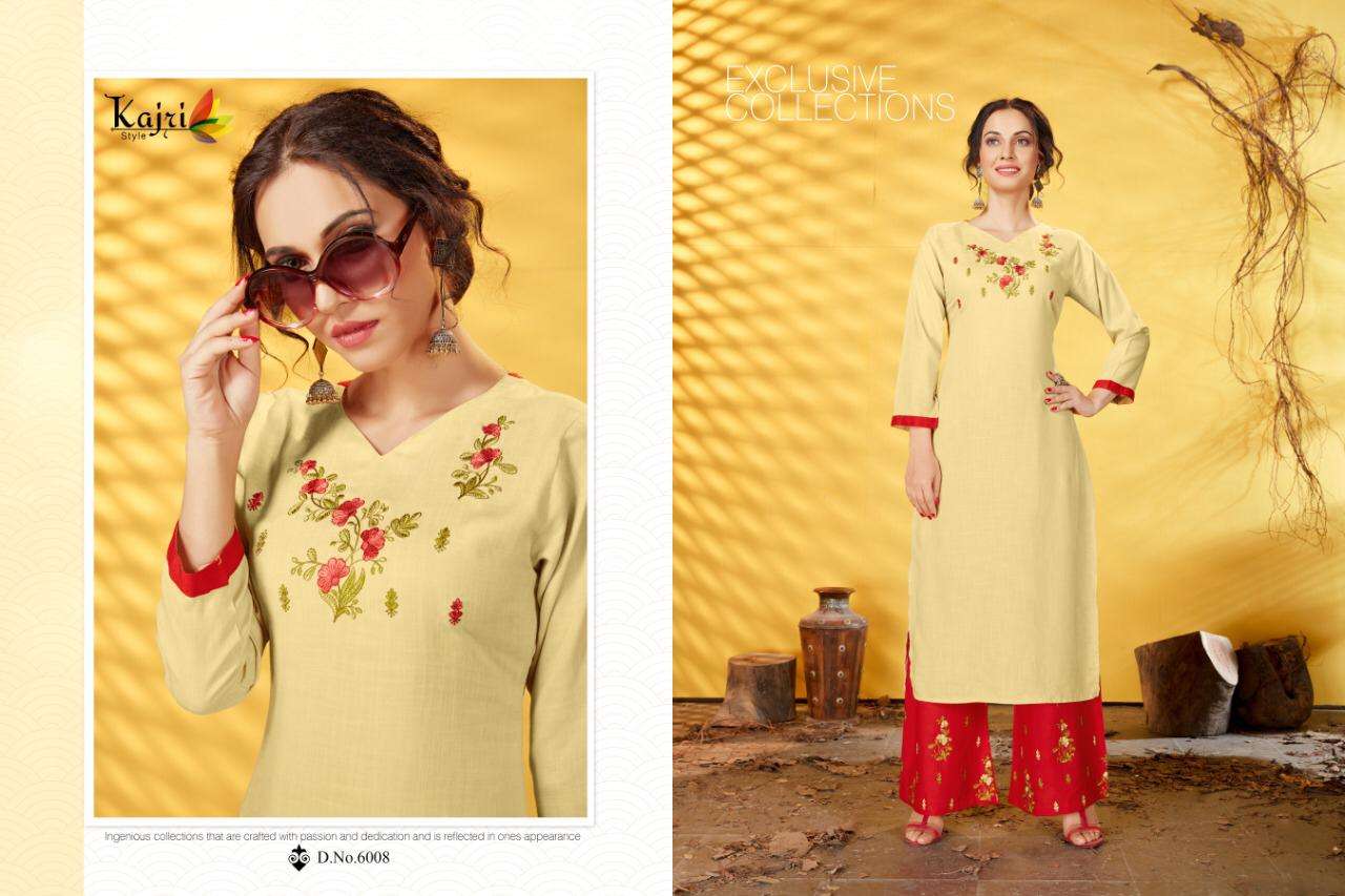 Noor Vol-6 By Kajri Style 6001 To 6008 Series Stylish Fancy Beautiful Colorful Casual Wear & Ethnic Wear Rayon Slub Kurtis With Bottom At Wholesale Price