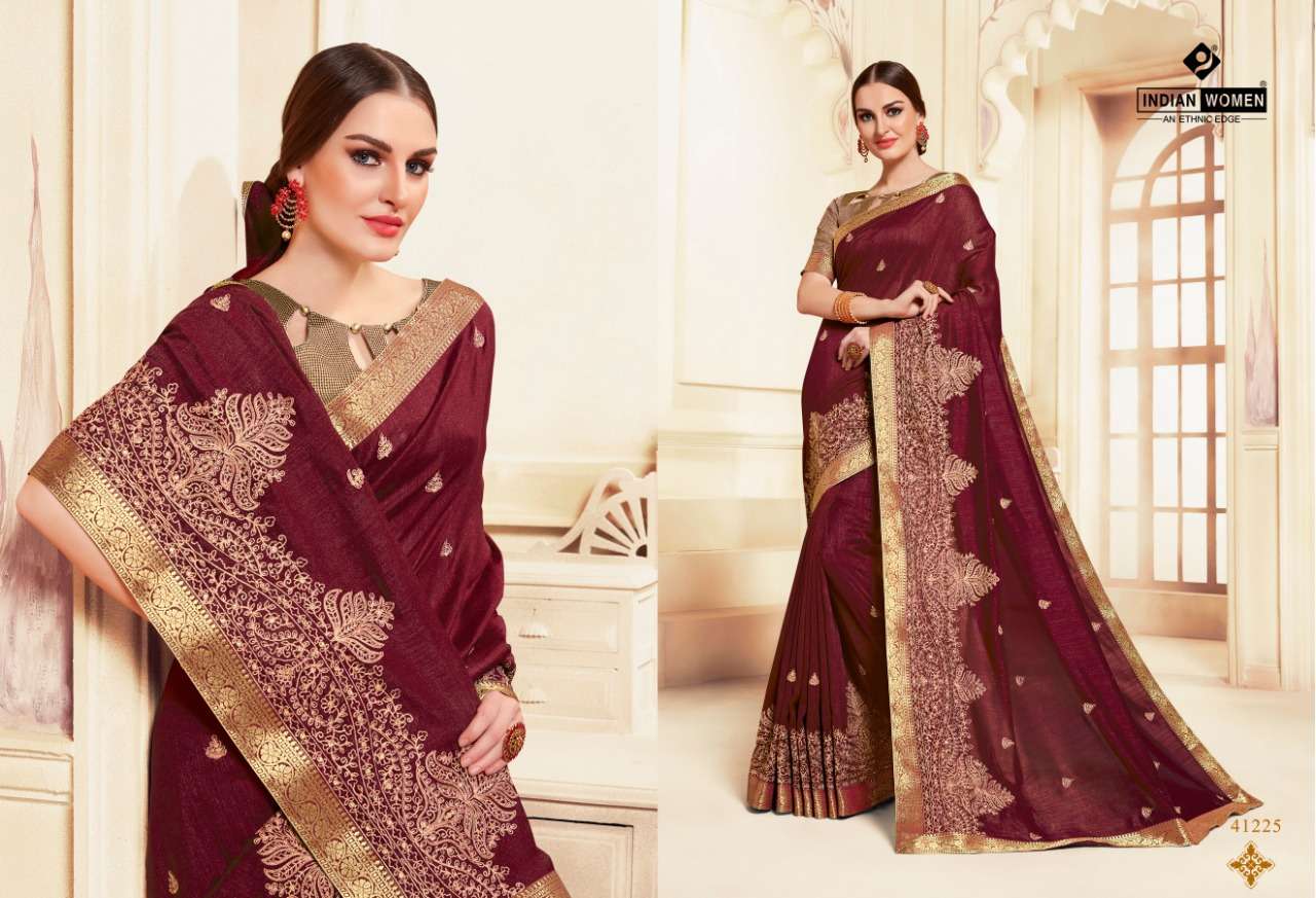 NAMASTE VOL-8 BY INDIAN WOMEN 41220 TO 41231 SERIES INDIAN TRADITIONAL WEAR COLLECTION BEAUTIFUL STYLISH FANCY COLORFUL PARTY WEAR & OCCASIONAL WEAR TWO TONE CHIFFON WITH EMBROIDERY SAREES AT WHOLESALE PRICE