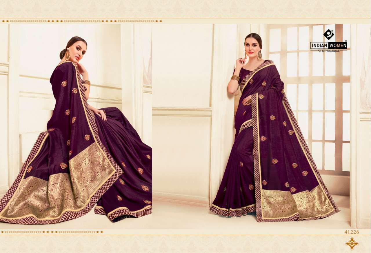 NAMASTE VOL-8 BY INDIAN WOMEN 41220 TO 41231 SERIES INDIAN TRADITIONAL WEAR COLLECTION BEAUTIFUL STYLISH FANCY COLORFUL PARTY WEAR & OCCASIONAL WEAR TWO TONE CHIFFON WITH EMBROIDERY SAREES AT WHOLESALE PRICE