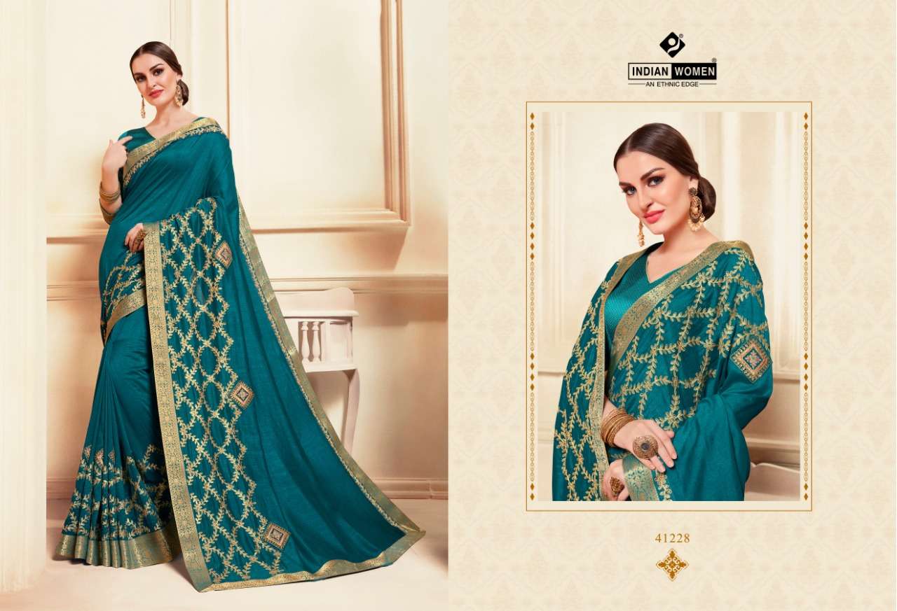 NAMASTE VOL-8 BY INDIAN WOMEN 41220 TO 41231 SERIES INDIAN TRADITIONAL WEAR COLLECTION BEAUTIFUL STYLISH FANCY COLORFUL PARTY WEAR & OCCASIONAL WEAR TWO TONE CHIFFON WITH EMBROIDERY SAREES AT WHOLESALE PRICE