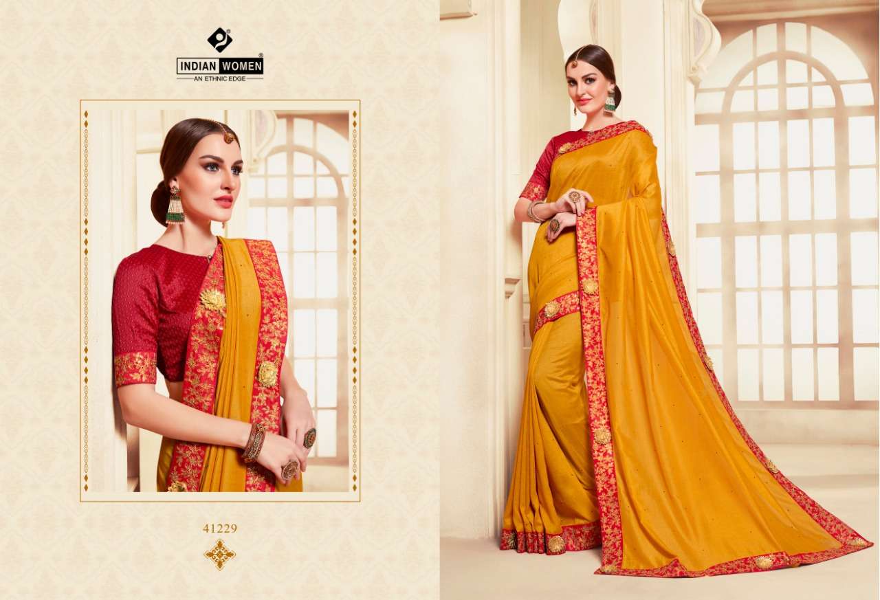 NAMASTE VOL-8 BY INDIAN WOMEN 41220 TO 41231 SERIES INDIAN TRADITIONAL WEAR COLLECTION BEAUTIFUL STYLISH FANCY COLORFUL PARTY WEAR & OCCASIONAL WEAR TWO TONE CHIFFON WITH EMBROIDERY SAREES AT WHOLESALE PRICE