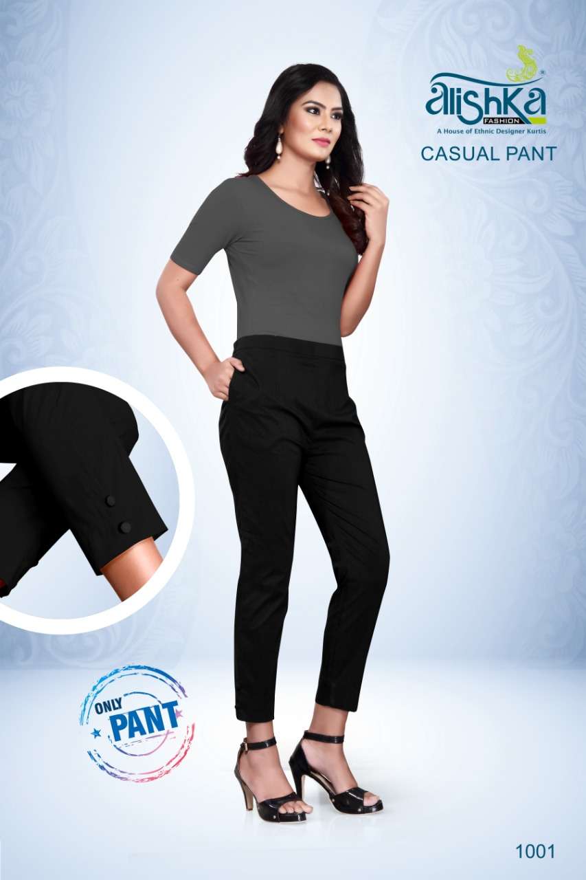 CASUAL PANT BY ALISHKA FASHION 1001 TO 1007 SERIES BEAUTIFUL STYLISH FANCY COLORFUL PARTY WEAR & ETHNIC WEAR SPANDEX PANTS AT WHOLESALE PRICE