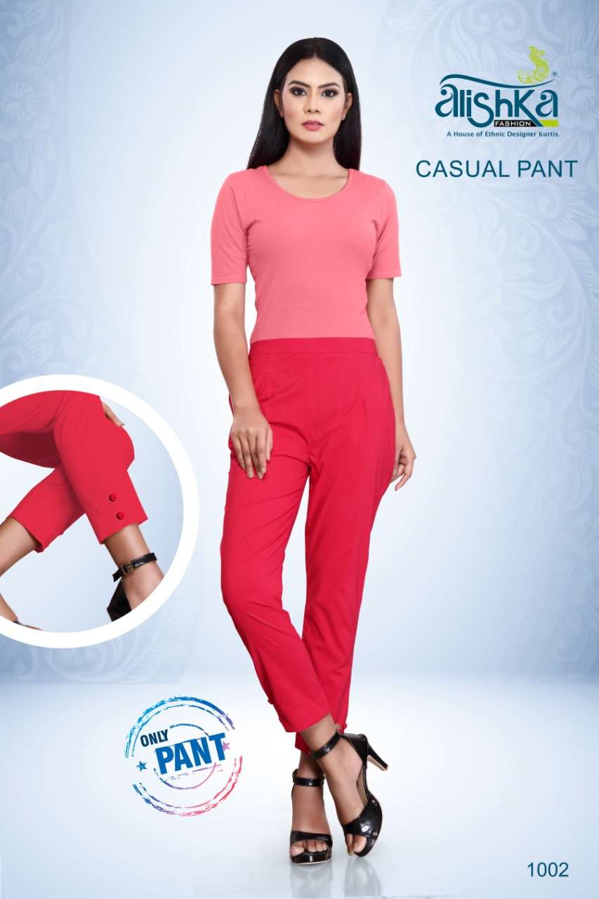CASUAL PANT BY ALISHKA FASHION 1001 TO 1007 SERIES BEAUTIFUL STYLISH FANCY COLORFUL PARTY WEAR & ETHNIC WEAR SPANDEX PANTS AT WHOLESALE PRICE