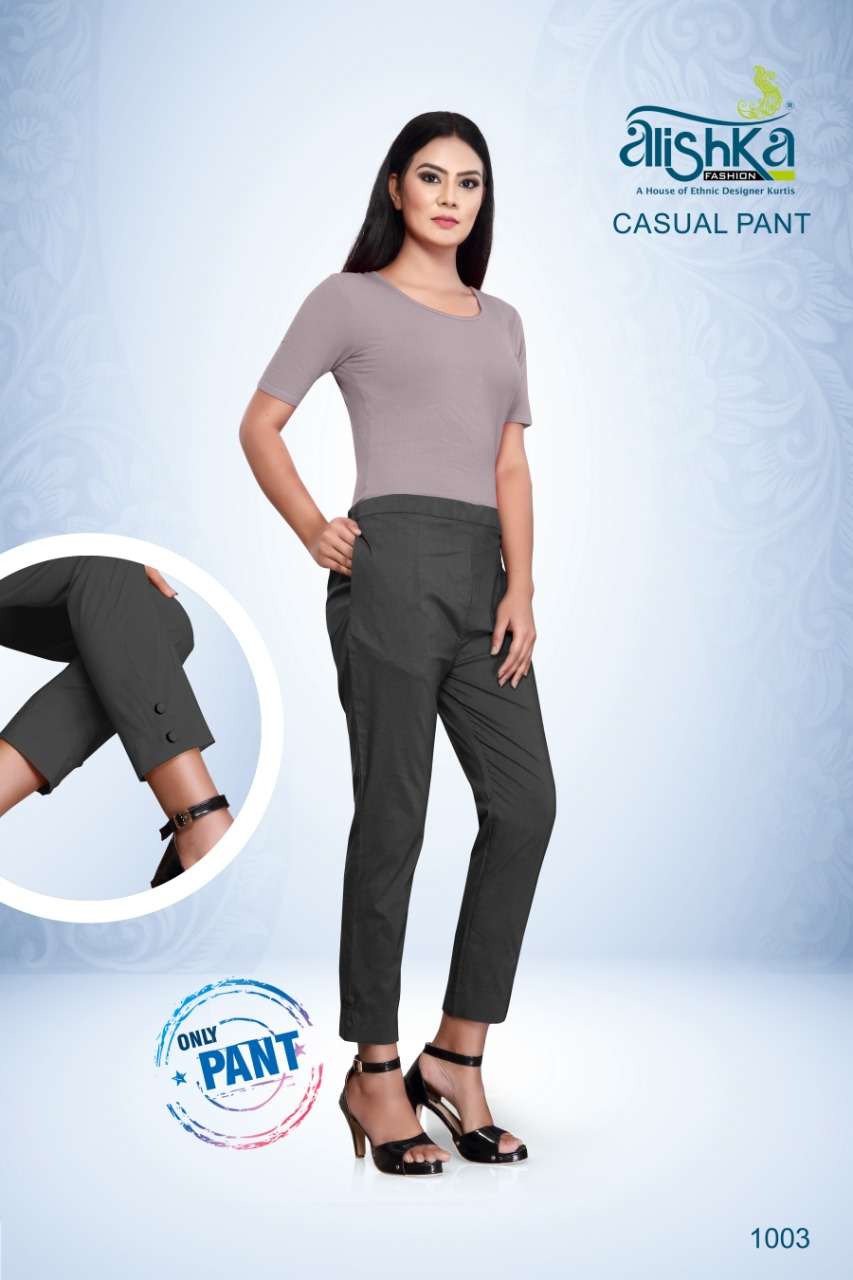 CASUAL PANT BY ALISHKA FASHION 1001 TO 1007 SERIES BEAUTIFUL STYLISH FANCY COLORFUL PARTY WEAR & ETHNIC WEAR SPANDEX PANTS AT WHOLESALE PRICE