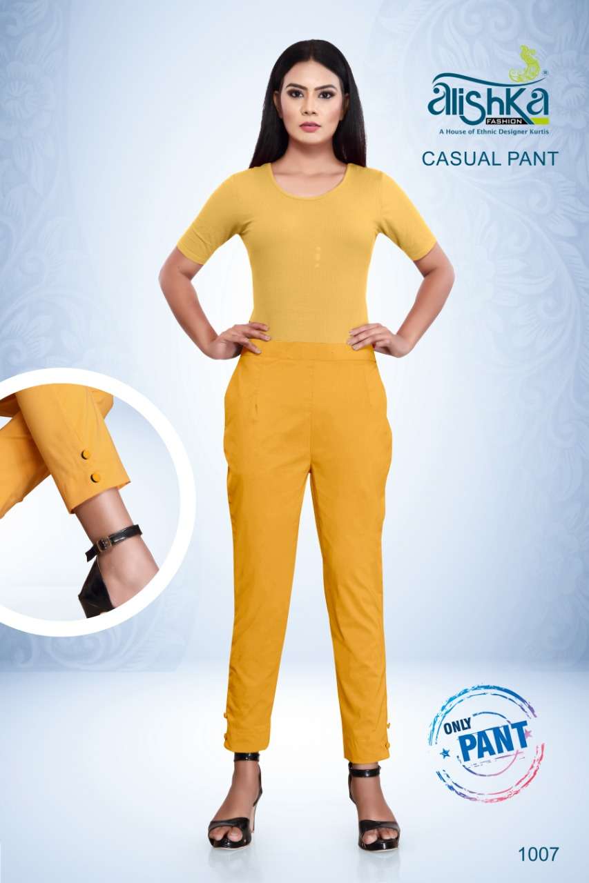 CASUAL PANT BY ALISHKA FASHION 1001 TO 1007 SERIES BEAUTIFUL STYLISH FANCY COLORFUL PARTY WEAR & ETHNIC WEAR SPANDEX PANTS AT WHOLESALE PRICE