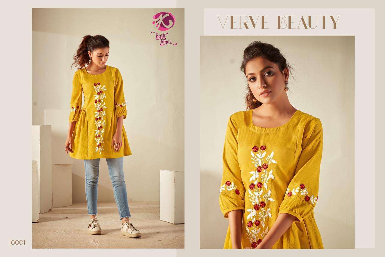 ORCHID BY KURTI TIMES 6001 TO 6005 SERIES BEAUTIFUL STYLISH FANCY COLORFUL CASUAL WEAR & ETHNIC WEAR & READY TO WEAR VISCOSE EMBROIDERED KURTIS AT WHOLESALE PRICE